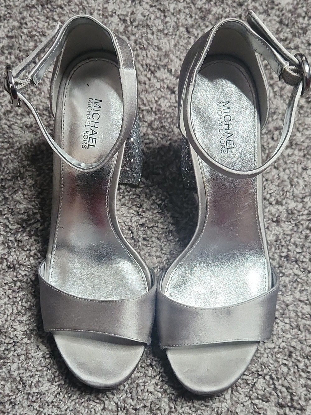 Michael Michael Kors Silver Ankle-Strap Block Heel Sandals